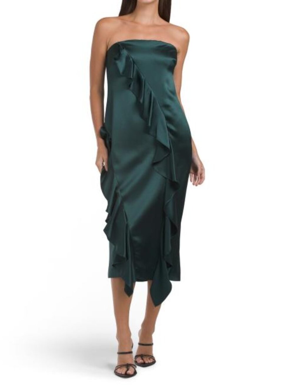 MILLY Ravi Hammered Satin Ruffle Dress